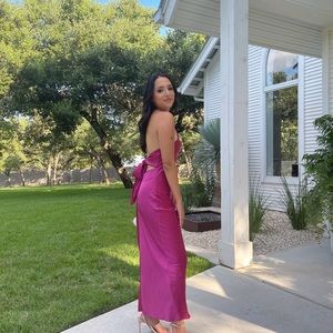 Knot Detail Halter Neck Satin Midi Dress